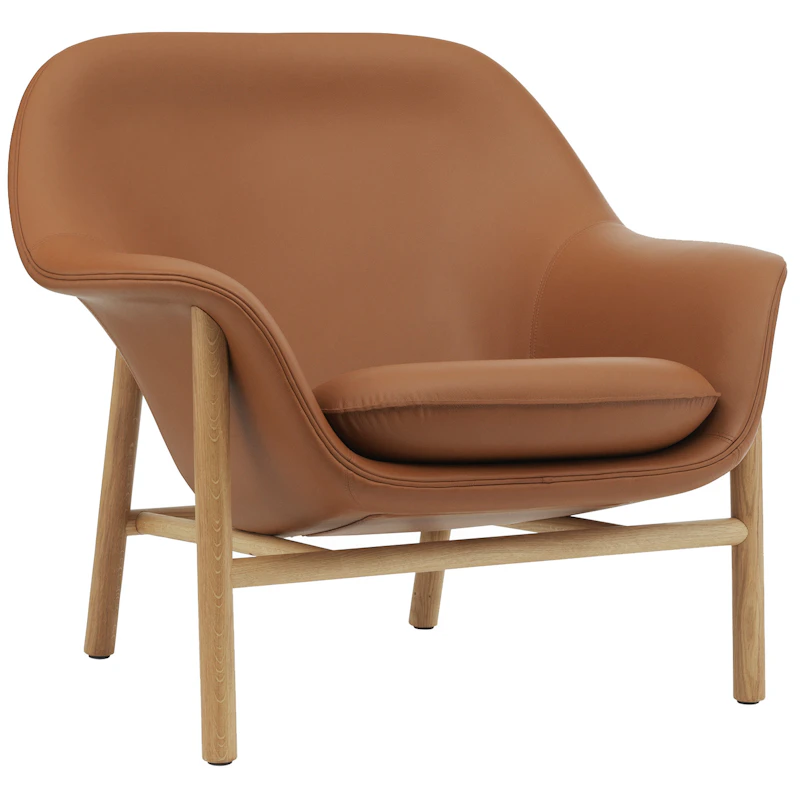 Drape Lounge Chair Low Grey Steel Lænestol Skum Fremstillet af læder Fremstillet af læder, Ramme i egetræ Brun