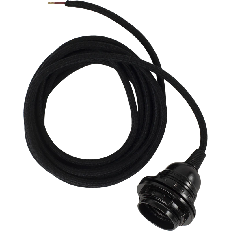 Stofledning Med Fatning, Sort