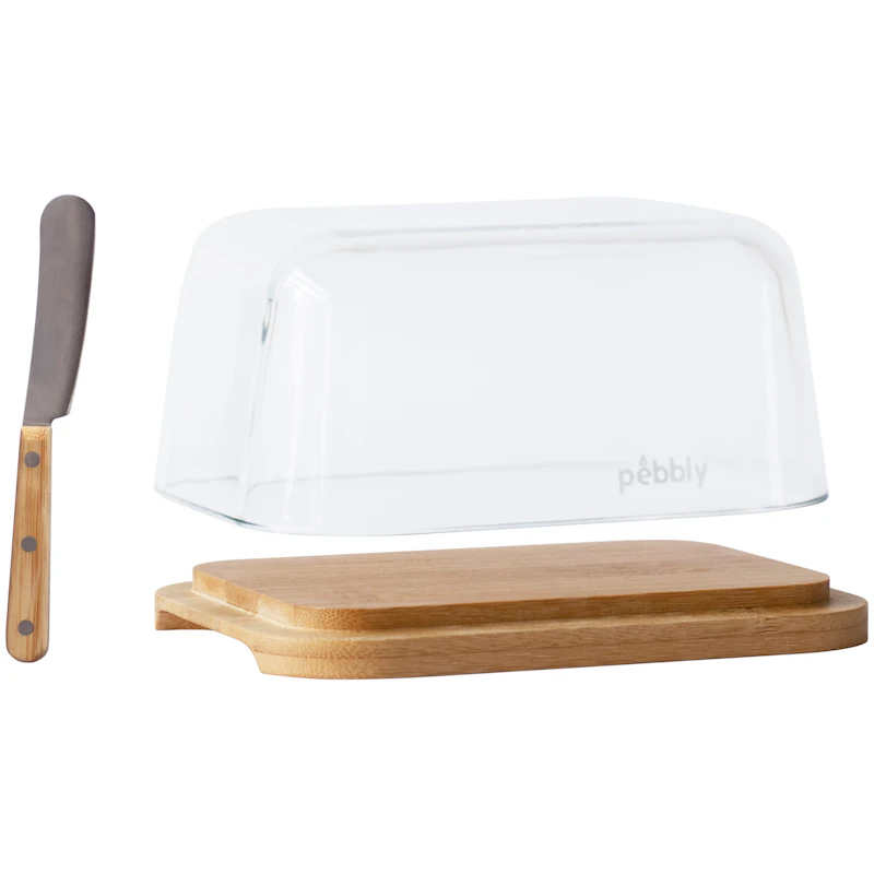 Smørskål Med Smørkniv, Glas / Bambus