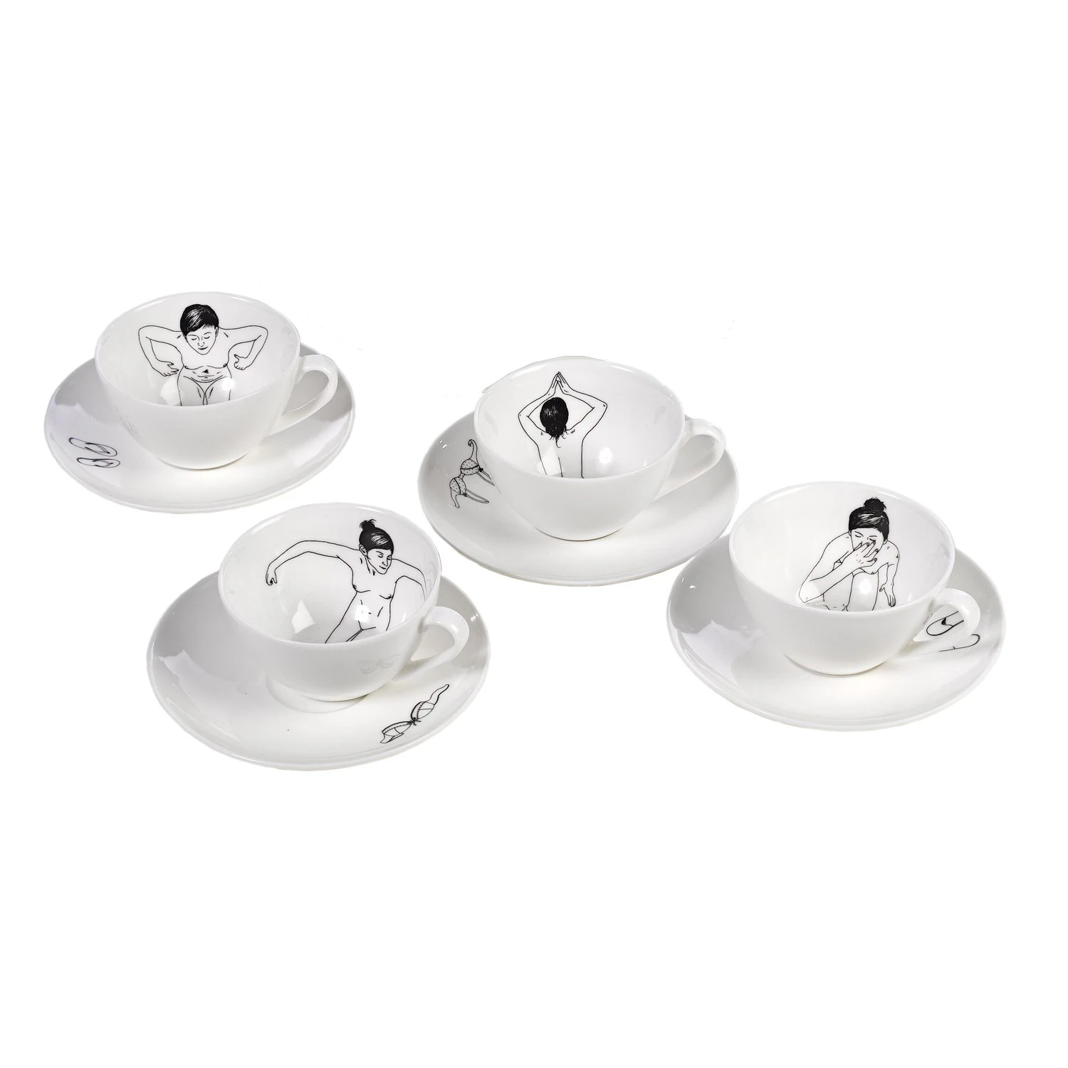 Polspotten Undressed Tes&aelig;t 4-pack - Kaffekopper Porcel&aelig;n Hvid - 230-400-178