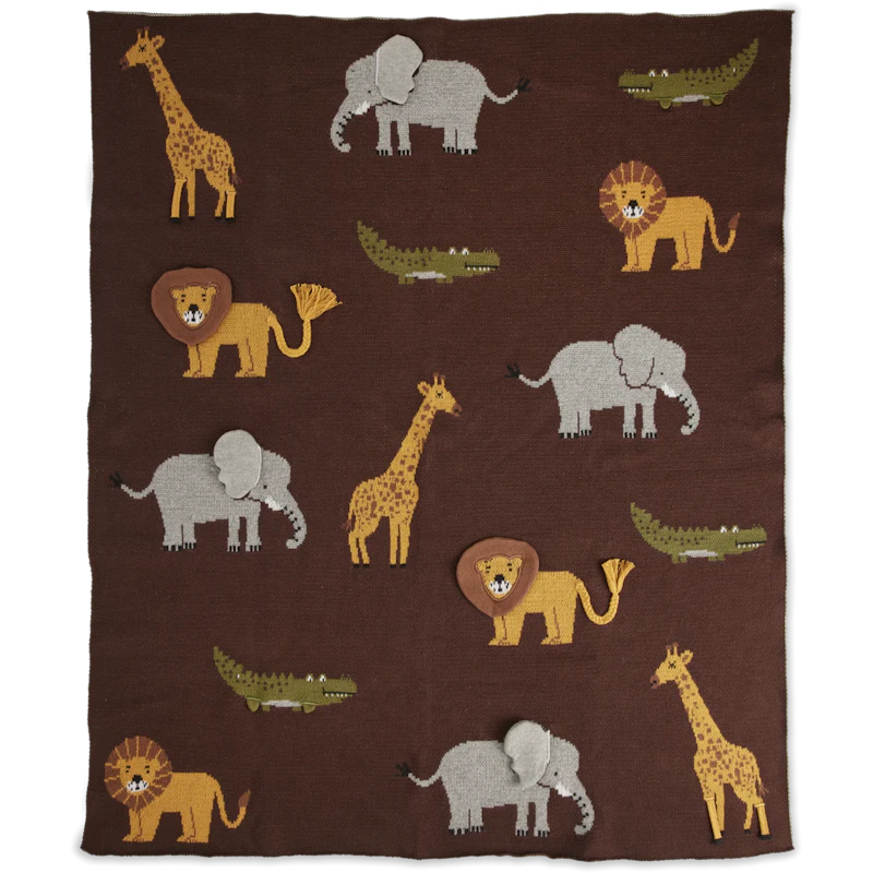 Babytæppe Strikket Med Dyr & 3D-detaljer, Chokoladebrunt