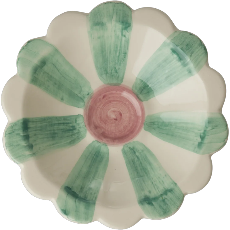 Flower Dipskål Med Håndmalede Striber, Soft Green