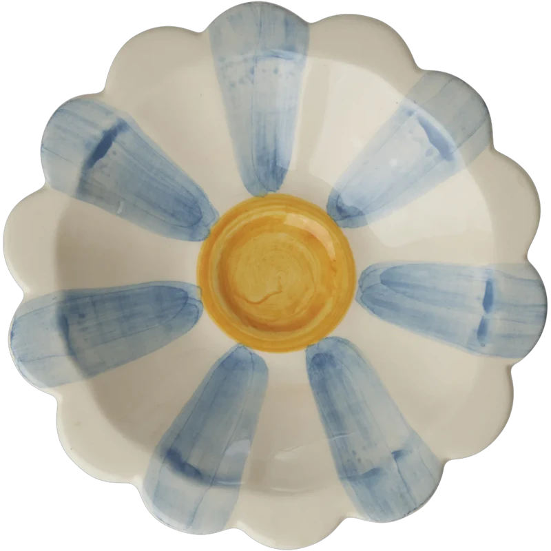 Flower Dipskål Med Håndmalede Striber, Blå