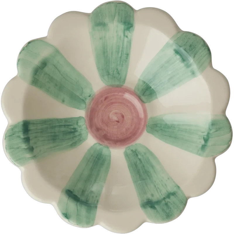 Flower Dipskål Med Håndmalede Striber, Soft Green