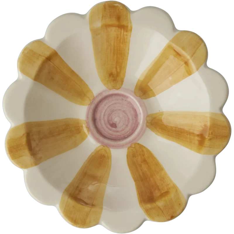 Flower Dipskål Med Håndmalede Striber, Gul