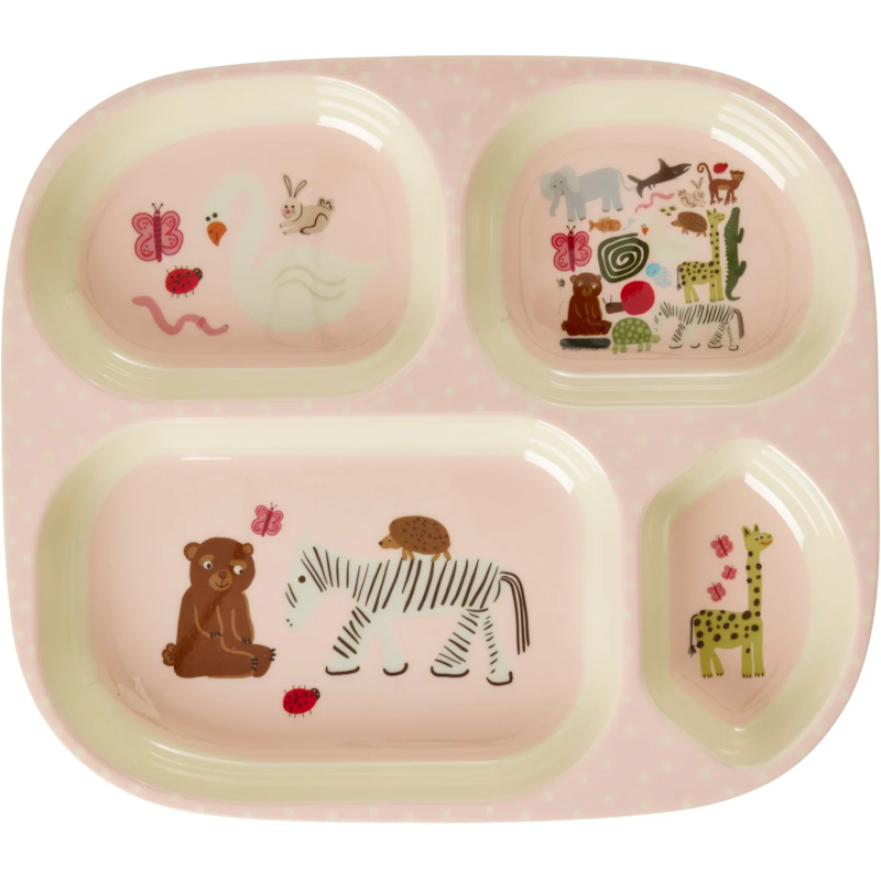 Melamintallerken Med 4 Rum, Pink Wildlife