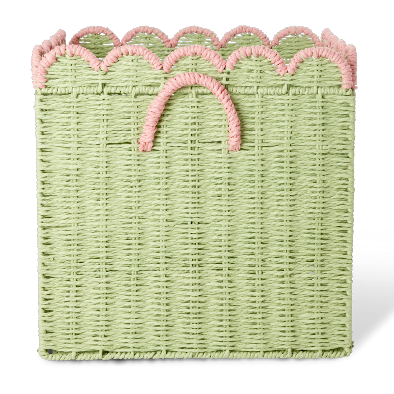 Paper Rope Kurv Foldbar Med Muslingeformede Kanter 33 cm, Grøn / Rosa