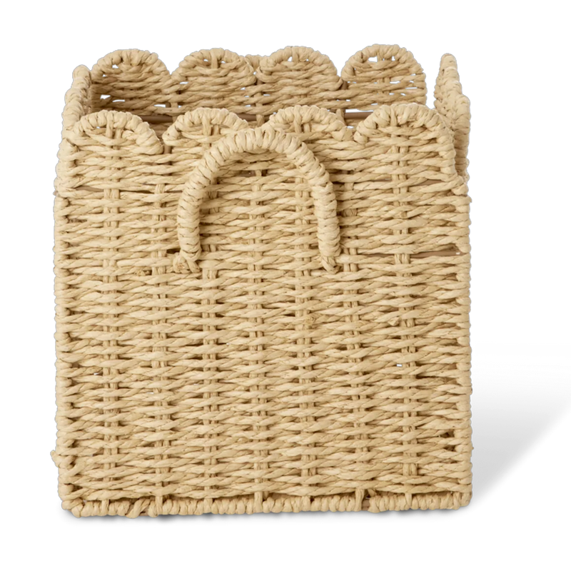 Paper Rope Kurv Foldbar Med Muslingeformede Kanter 20 cm, Naturlig