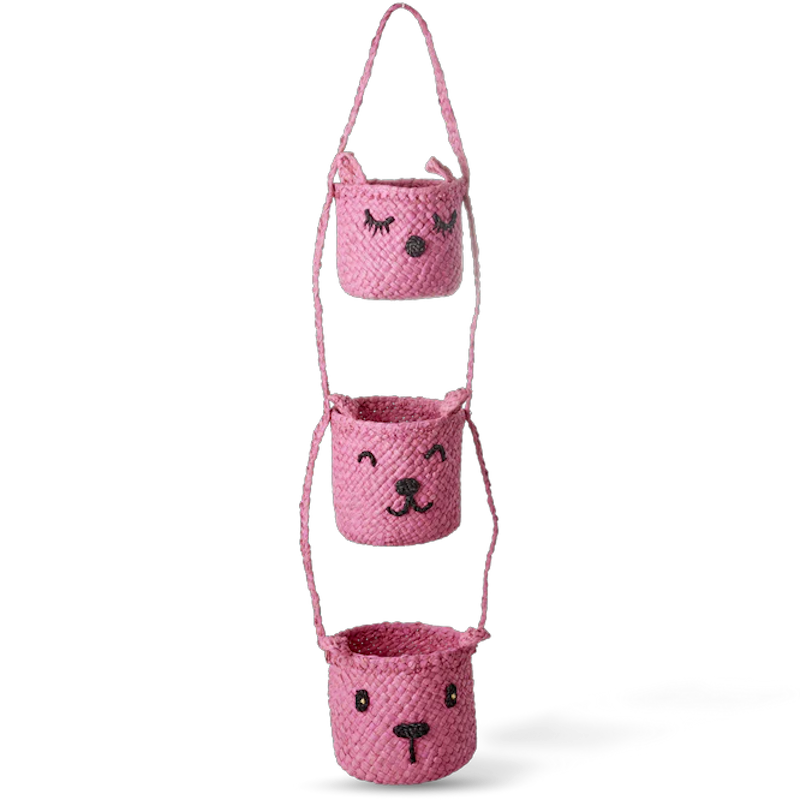 Raffia Hængeopbevaring Med Dyrehoveder, Rosa