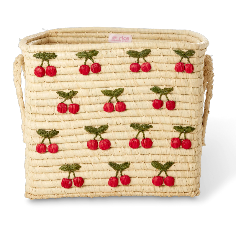 Raffia Kurv Firkantet Med Kirsebær