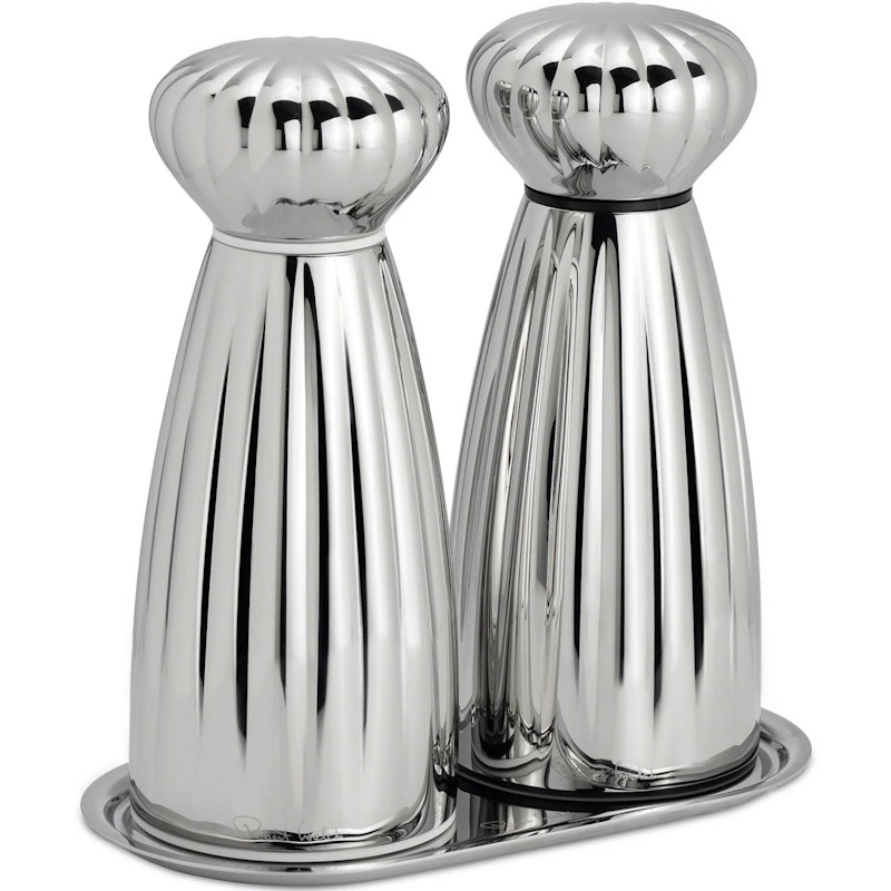 Palm Bright Salt And Pepper Mill Set With Tray