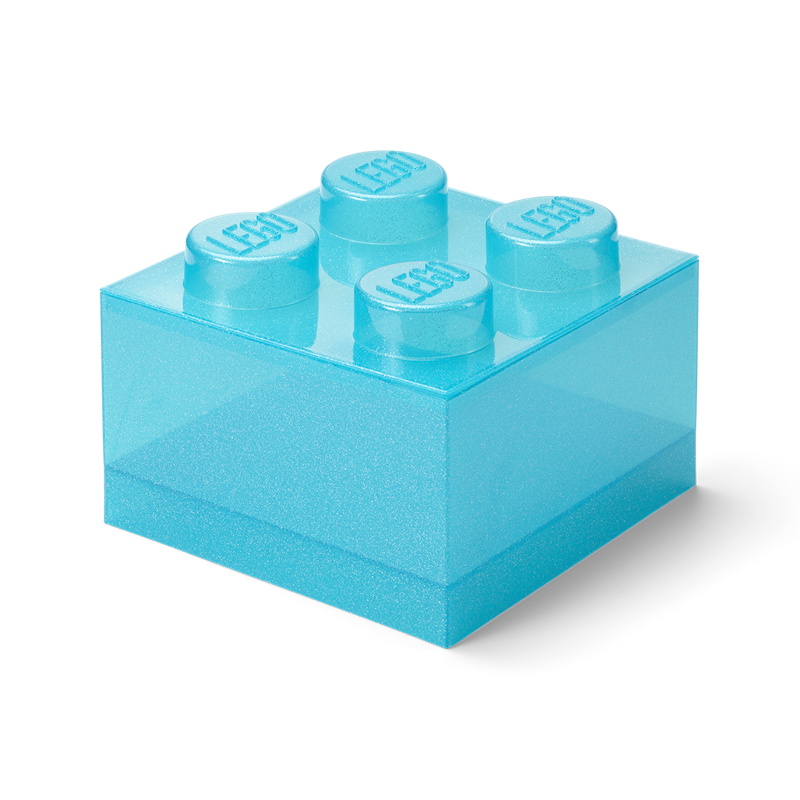 LEGO® Brick Opbevaringskasse Translucent 4 Knopper, Glitter Lyseblå