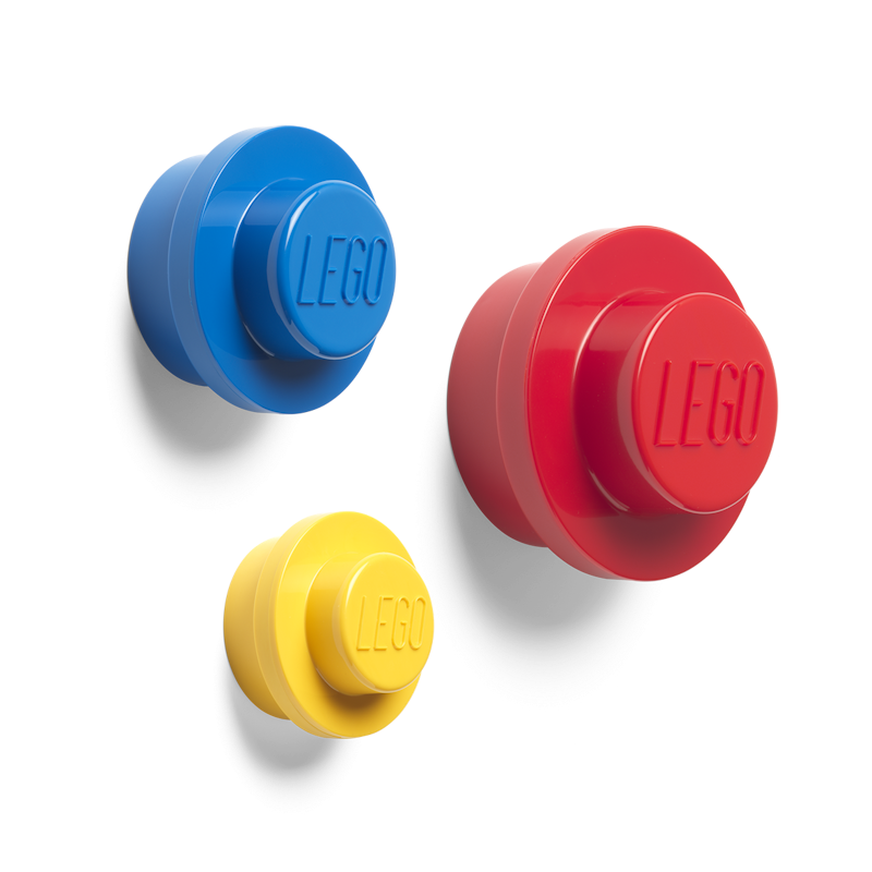 LEGO® Vægkroge 3-pak, Blå / Røde / Gule