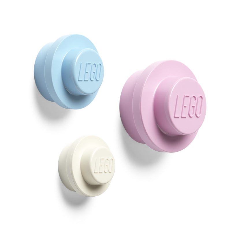 LEGO® Vægkroge 3-pak, Hvide / Blå / Rosa