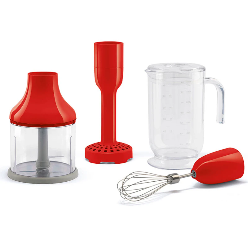 Mixer set of 4 - beaker, chopper, whisk, masher Red