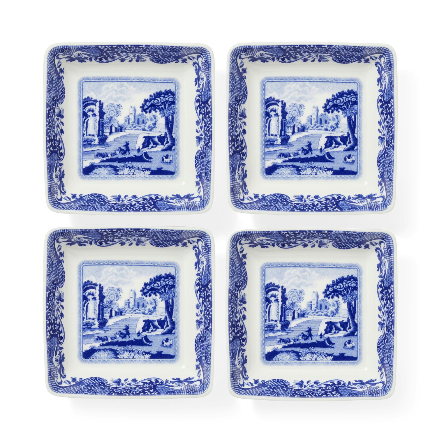 Spode Blue Italian Fade 8x8 Cm 4-pak - Serveringsfad Porcel&aelig;n Bl&aring; - BLI76011-XD