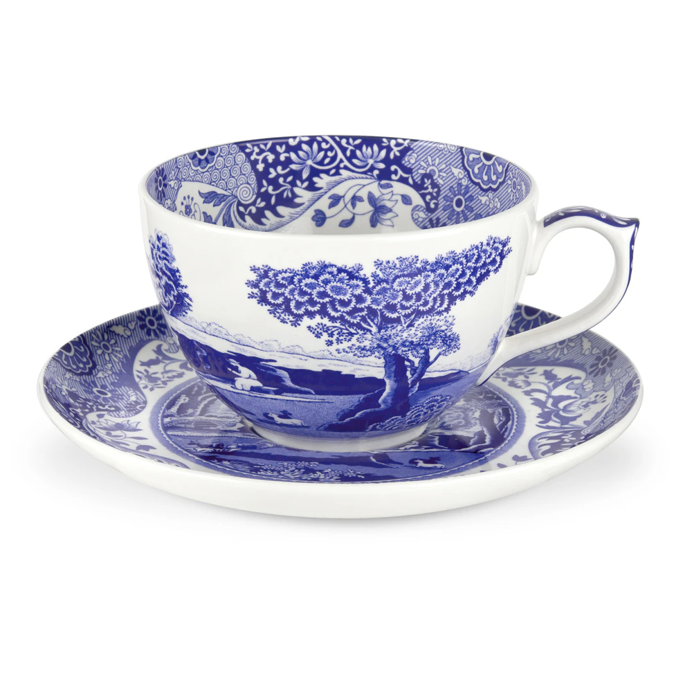 Spode Blue Italian Jumbokop Med Underkop 560 Ml - Kaffekopper Porcel&aelig;n Hvid - BLI1290-X