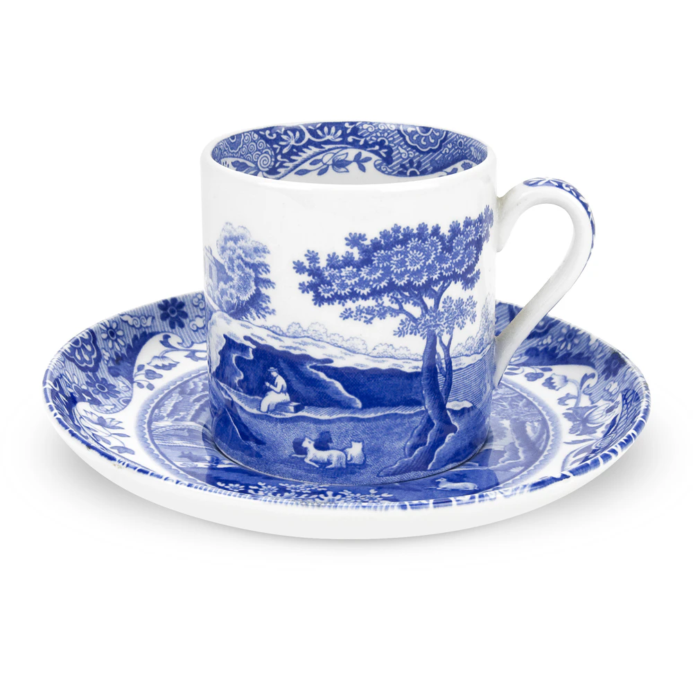 Spode Blue Italian Kaffekop Med Fat 90 Ml - Kaffekopper Porcel&aelig;n Hvid - BLI1200