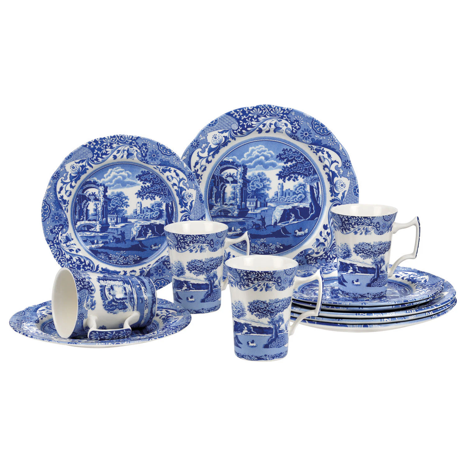 Spode Blue Italian Stel 12 Dele - Service & Starts&aelig;t Porcel&aelig;n Hvid - BLI8544