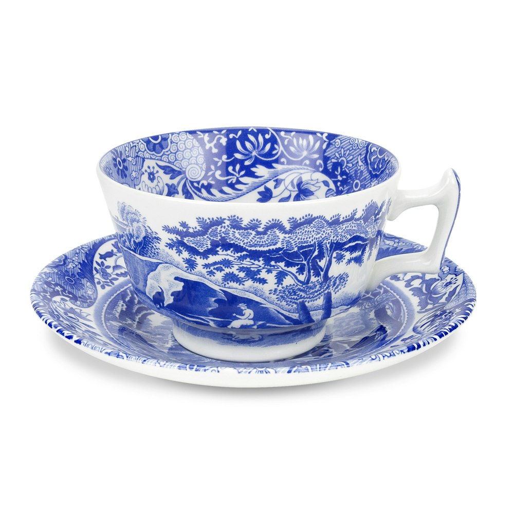 Spode Blue Italian Tekop Med Fat 200 Ml - Tekopper Porcel&aelig;n Bl&aring; - BLI1130