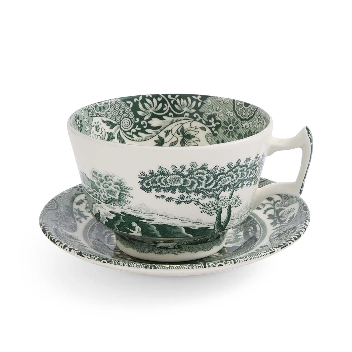 Spode Heritage Green Italian Morgenmadskop Med Underkop Gr&oslash;n - Kaffekopper Porcel&aelig;n Hvid - HGI1260
