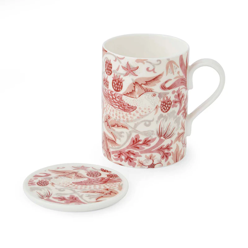 William Morris & Co Krus + glasunderlag, Strawberry Thief / Madder