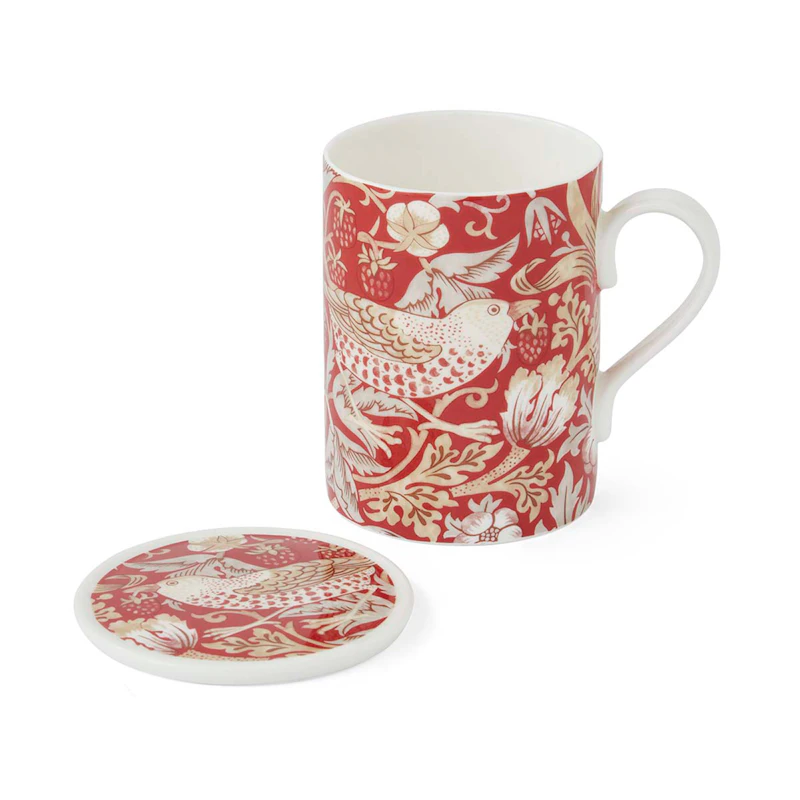 William Morris & Co Krus + glasunderlag, Strawberry Thief / Indian Red