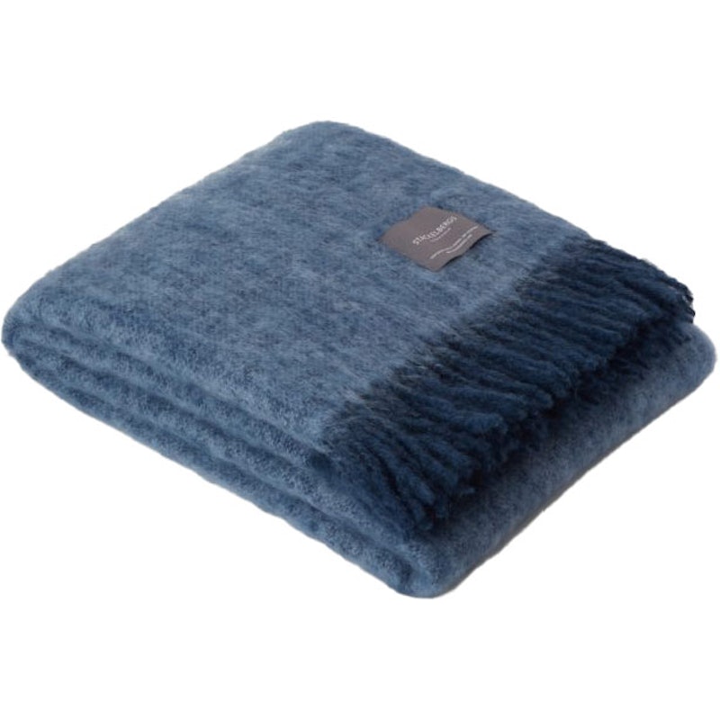 Mohair Tæppe Valset Frynse 130x170 cm, Denim / Sky Blue Melange