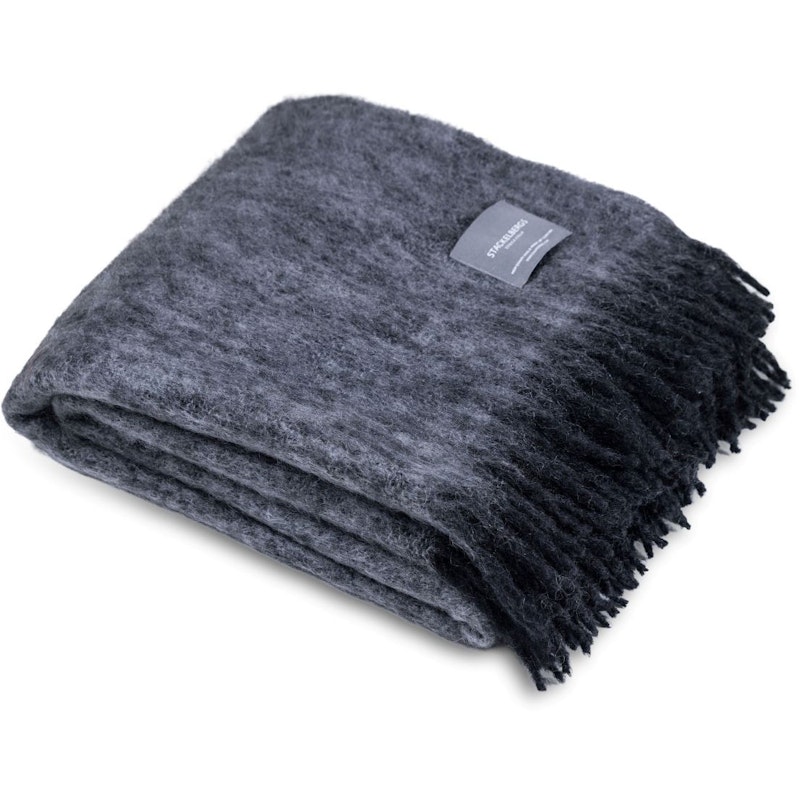 Mohair Tæppe Valset Frynse 130x170 cm, Sort / Slate Melange