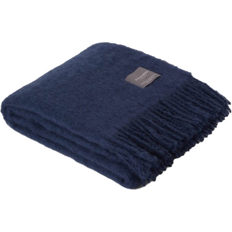 Mohair Tæppe Valset Frynse 130x170 cm, Denim Blue