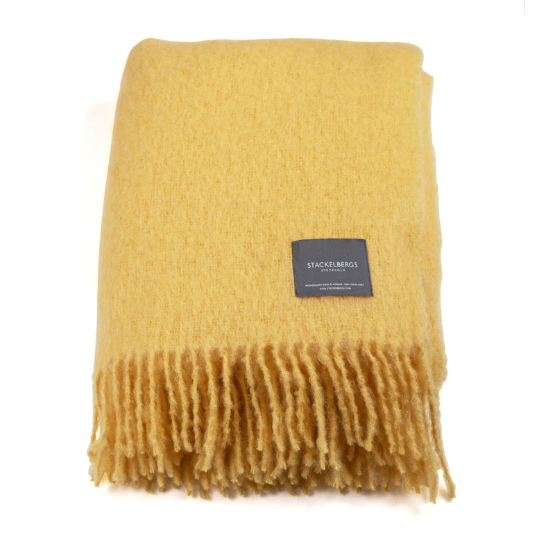 Mohair Tæppe Valset Frynse 130x170 cm, Golden Yellow