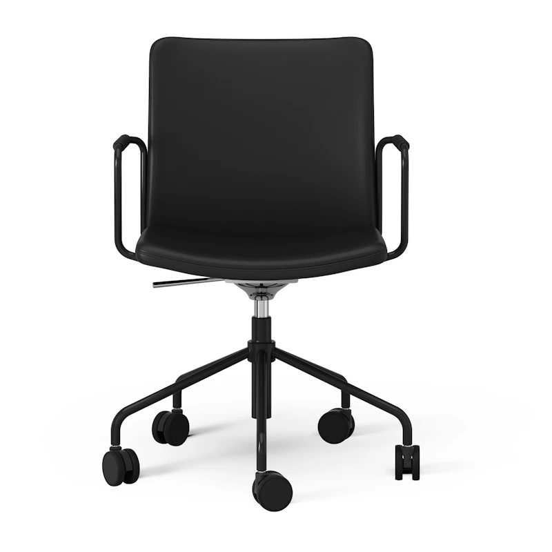 Stella Armstol med Hjul Læder Armlæn Justerbar , Sort / Sort