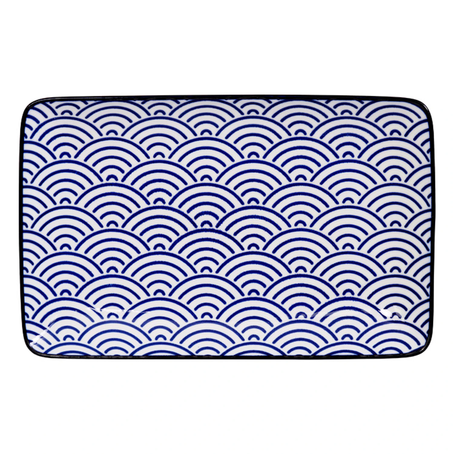 Tokyo Design Studio Nippon Blue Sushi Plate 13,5x21 Cm Wave - Middagstallerkner Porcel&aelig;n Bl&aring; - 15607