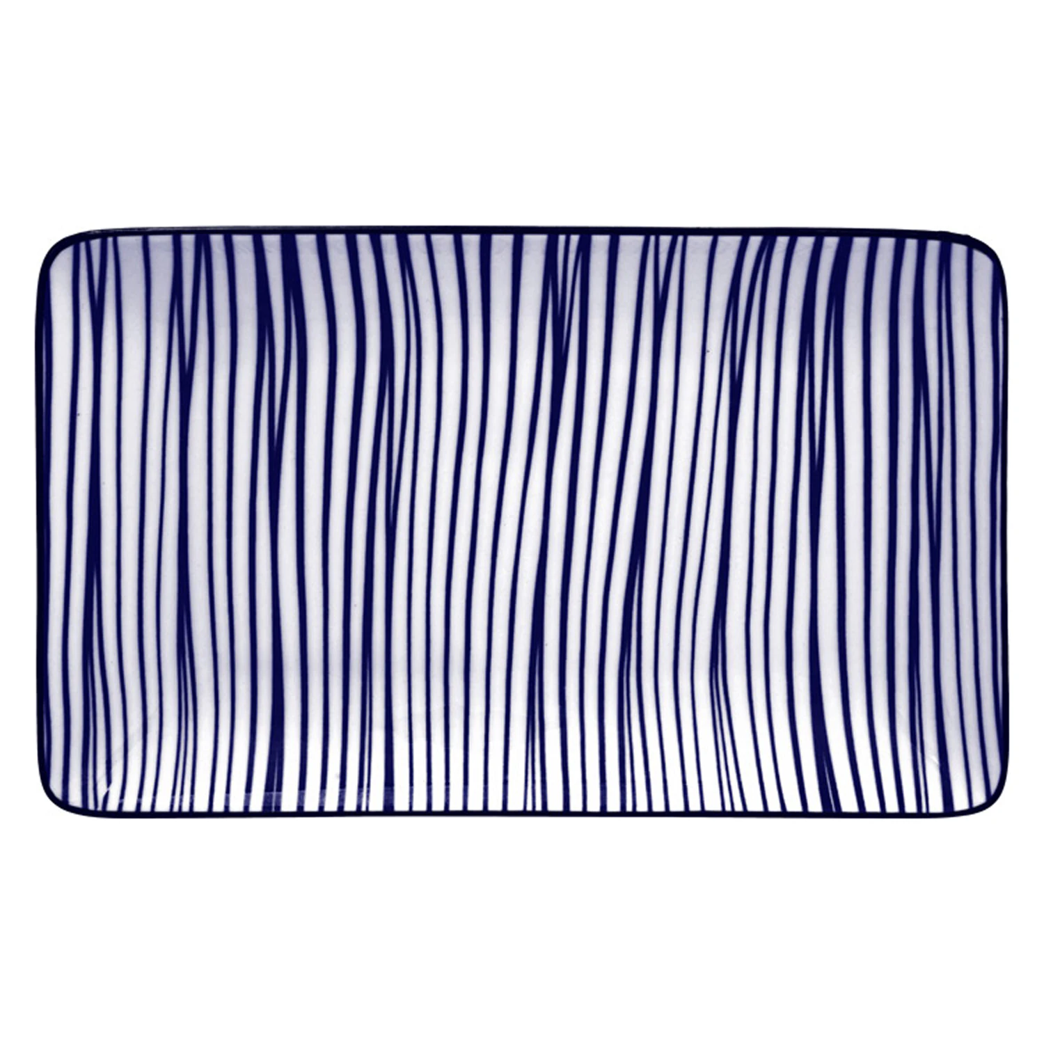 Tokyo Design Studio Nippon Blue Sushi Plate 13,5x21 Cm Lines - Middagstallerkner Porcel&aelig;n Bl&aring; - 15986