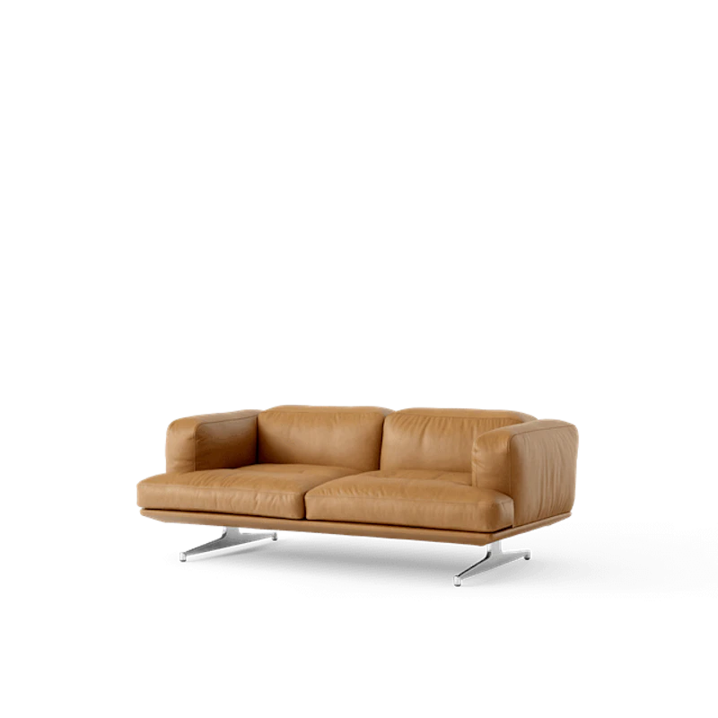 Inland AV22 2-Seater Sofa Cognac Læder/Poleret Aluminium