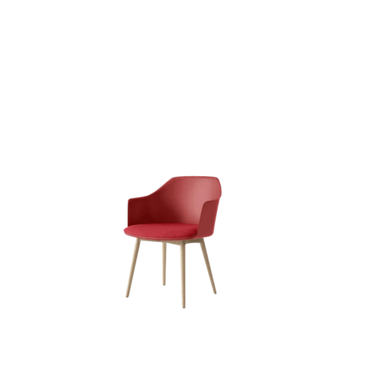 Rely HW77 Spisebordsstol Med Armlæn Polstret Sæde Vermilion Red/Klarlakeret Eg/Hallingdal 680