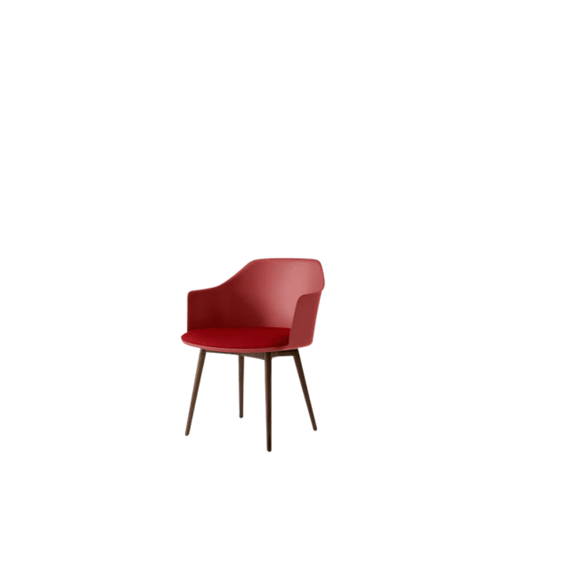 Rely HW77 Spisebordsstol Med Armlæn Polstret Sæde Vermilion Red/Lakeret Valnød/Vidar 0556