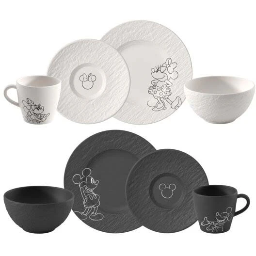 Villeroy & Boch Manufacture Rock Mickey Mouse Morgenmadss&aelig;t / Hvidt - Service & Starts&aelig;t Porcel&aelig;n Sort - 1047199072