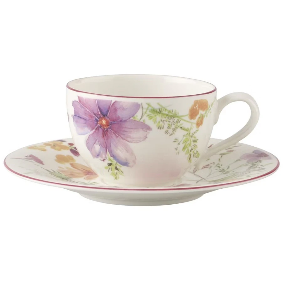 Villeroy & Boch Mariefleur Basic Morgenmadskop Med Underkop - Kaffekopper Porcel&aelig;n Hvid - 78911-78912