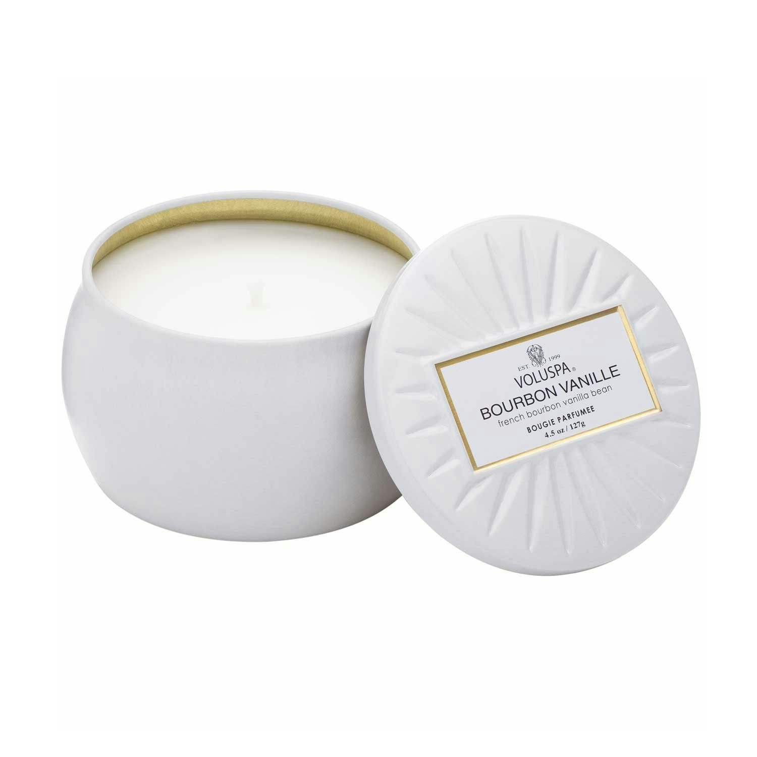 Voluspa Metallic Duftlys Bourbon Vanille 25 Tim - Duftlys Hvid - V6824