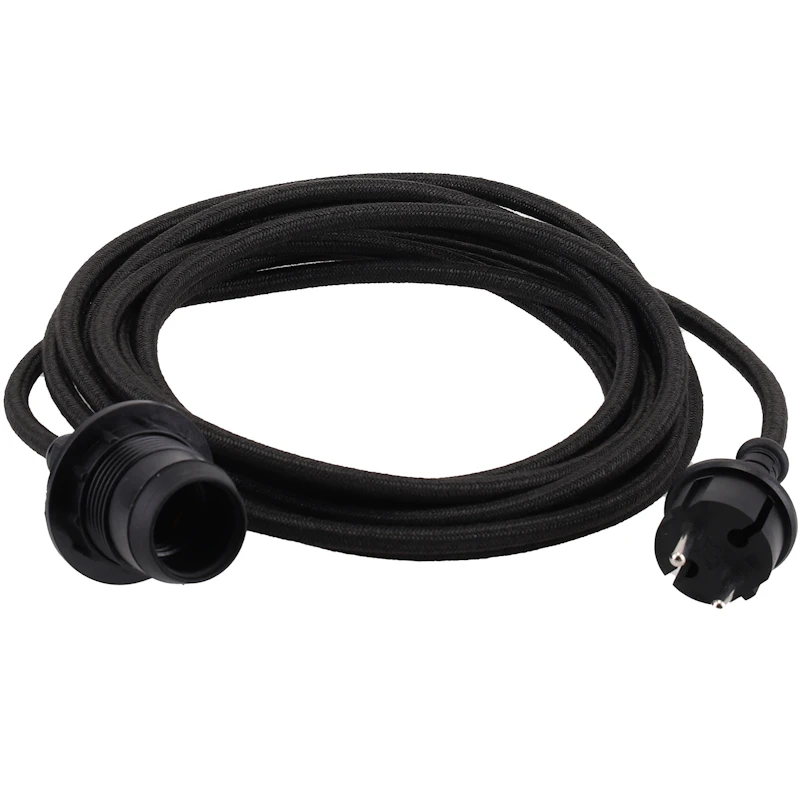 Kabelsæt Tekstil E27 Outdoor, Sort